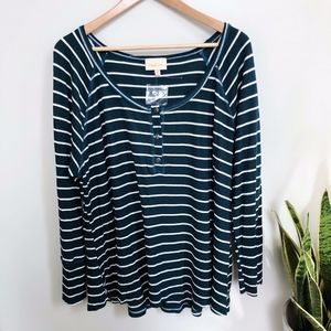 Modcloth Striped Knit Henley Top Long Sleeve Shirt Scoop Neck Plus Size 3X